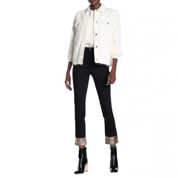 Rag & Bone NWT Bilbury Ankle Cigarette Metallic Hem Jean Size 25 Black/Gold - Picture 3 of 14